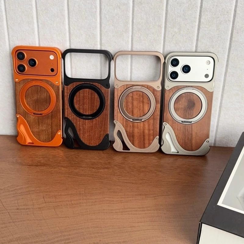 Coque arrière iPhone 15 Pro Max noire idéale pour appels vidéo avec support bois