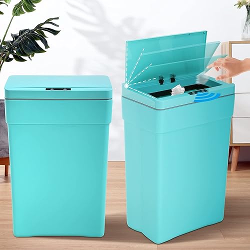 Basurero de cocina con sensor de movimiento táctil automático con cierre lento, paquete de 2 cubos de basura de plástico con tapa para cocina, baño,