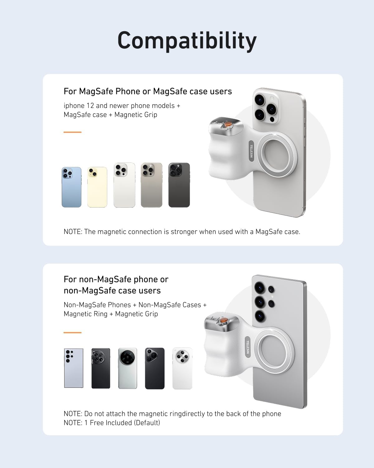 TELESIN Fun Shot Magnetic Phone Camera DSLR Style Shutter Grip for iPhone & Android with Detachable Wireless Shutter Button - MFI Certified - 1/4" Screw (Magentic Grip) — Amazon image 4