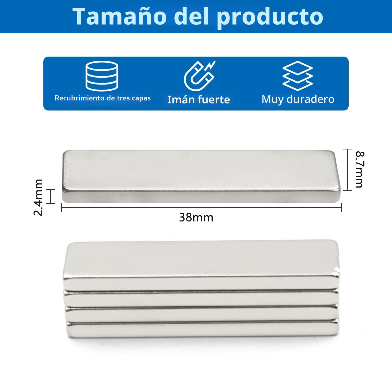10 imanes de neodimio con barra magnética rectangular. Imanes potentes para nevera, pizarra, oficinas y laboratorios, 40 x 10 x 3 mm