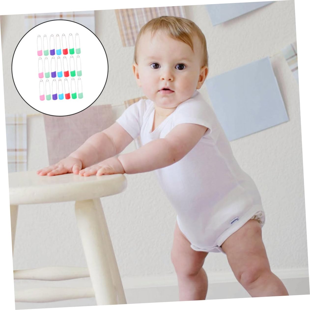 COHEALI Épingles à Couches Sécurisées pour Bébés 50 Pièces en Couleurs Variées Épingles à Tête en Plastique Résistantes Et Solide pour Couches Tissu Couture Et Loisirs Créatifs