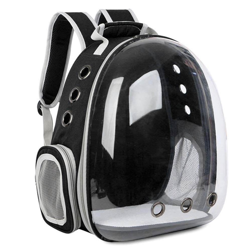 Pet Capsule Backpack | Clear Bubble Backpack for Cats and Small Dogs | Breathable Carrier Airline Approved | Travel, Walks and Hiking (Black)