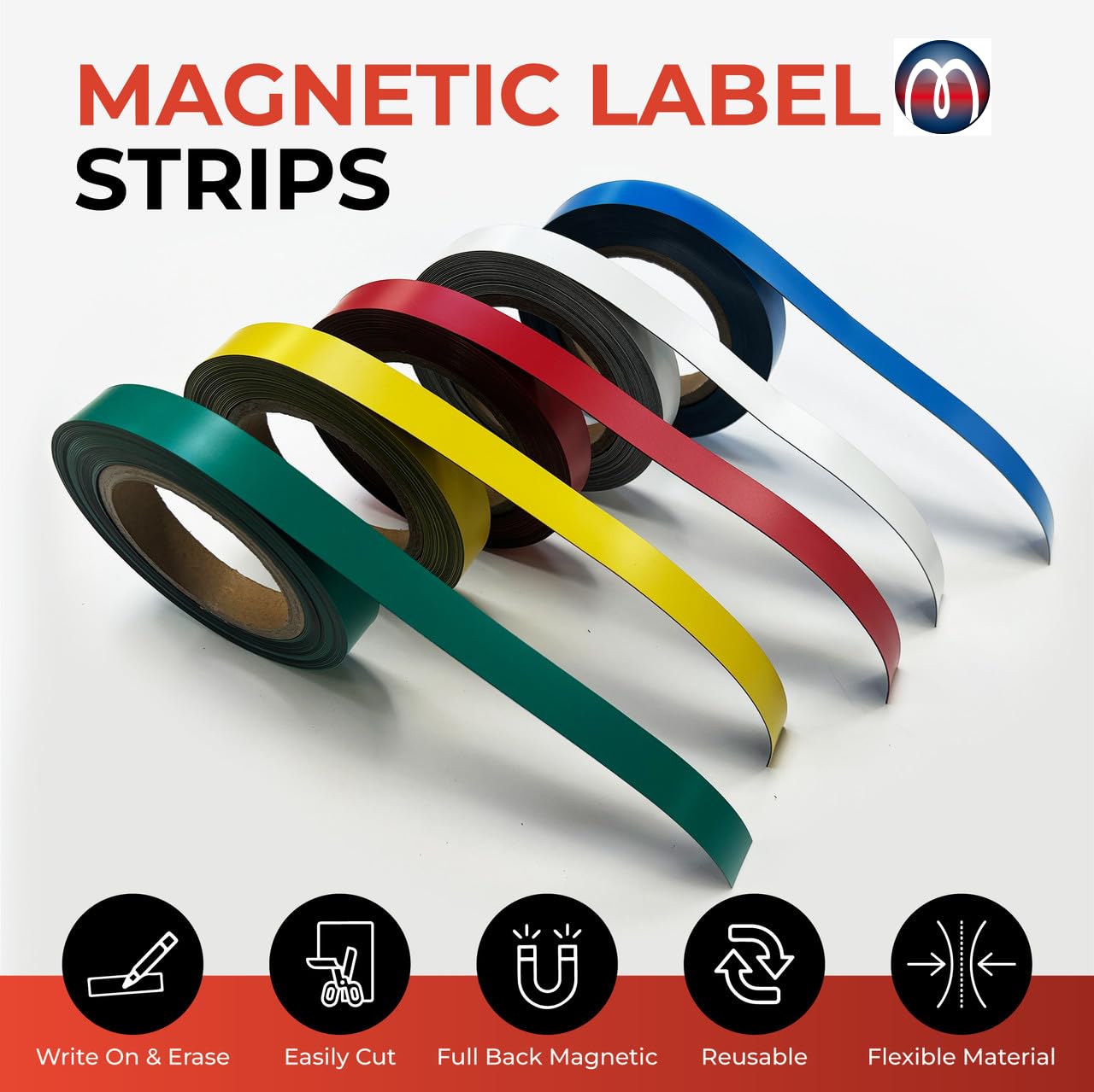 3x Magnetische Streepjes Geel I ca. 1 cm x 1 m Magnetband voor markeren en indelen op whiteboards, magazijnrekken, kalenders I Magnetische Etiketten I mag239