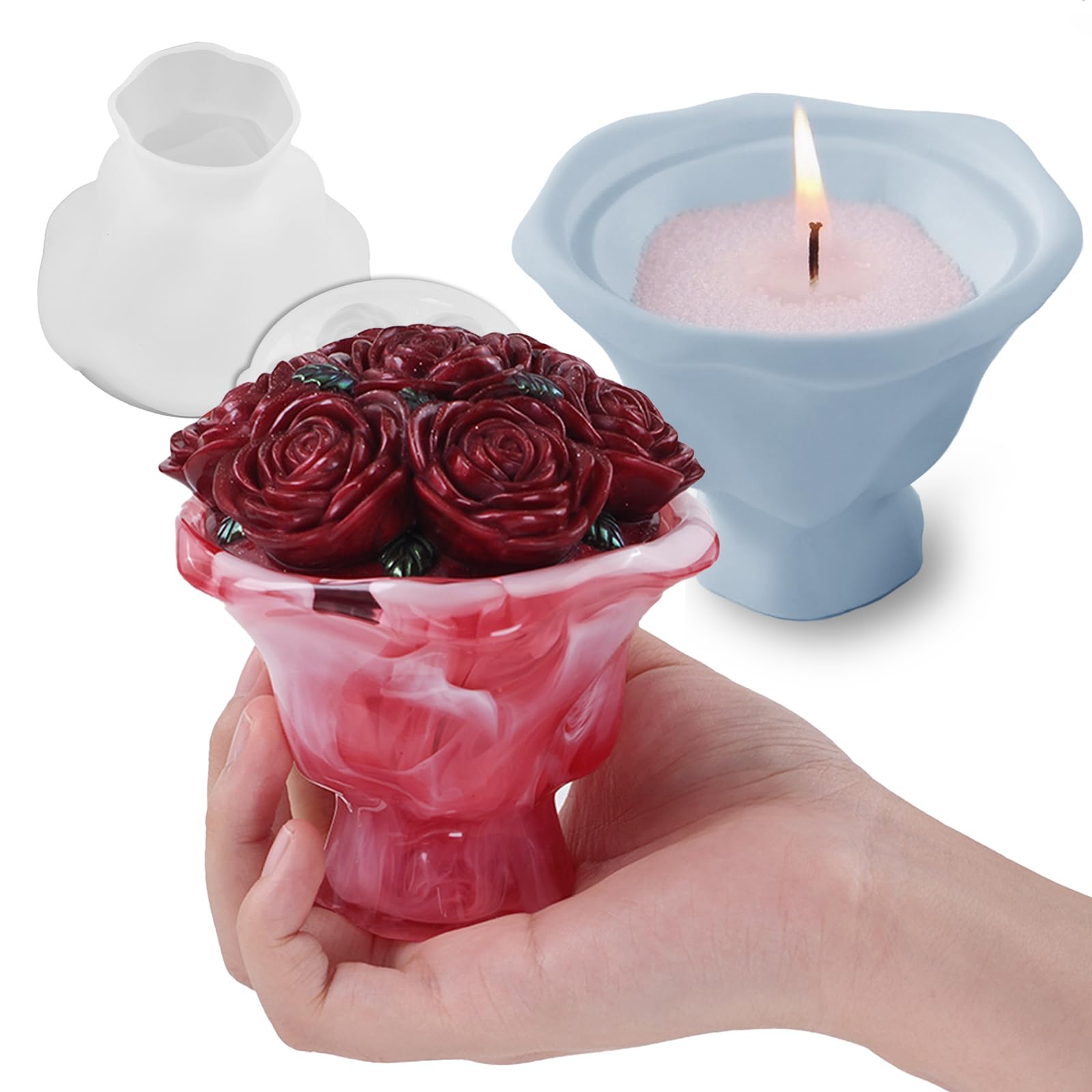 Bouquet Shape Box Resin Molds, Flower Candle Holder Box Silicone Molds for Resin Concrete, Unique 3D Container Storage Molds for Jewelry Trinket Holder Plant Pot Art Craft Home Decor