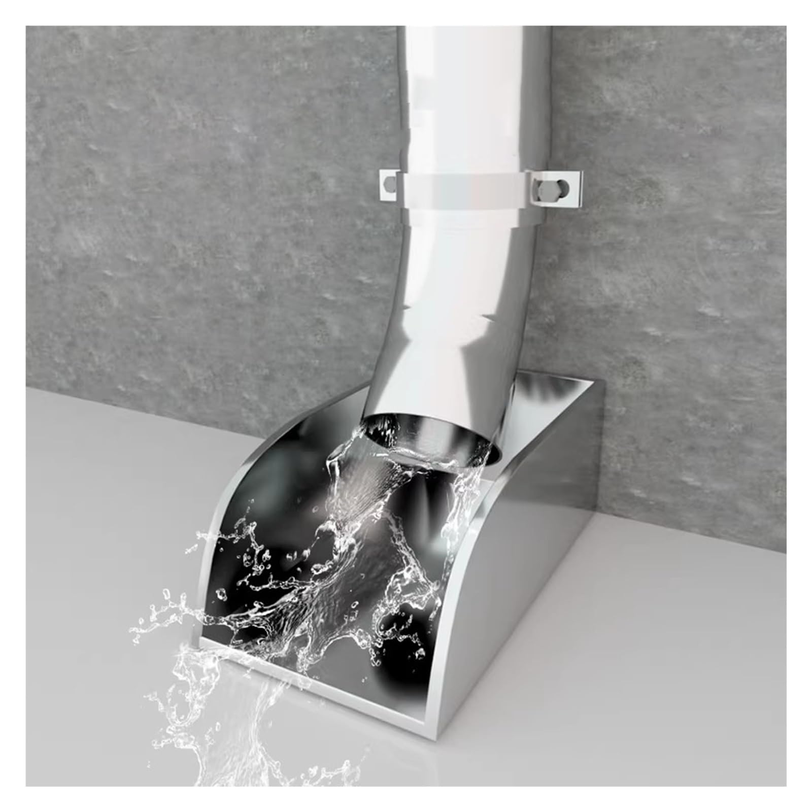Bloque de salpicaduras de bajante, desviador de canalón de lluvia de acero inoxidable para hormigón y césped, bandeja de agua de protección de base (25 x 15 x 14 cm para tubo de 7,5 cm)