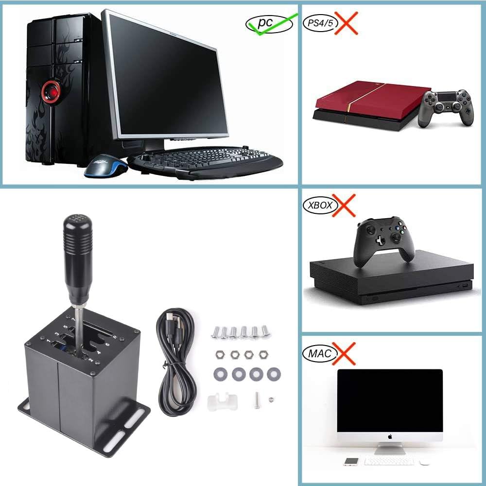 ZHSYMX PC USB Simulator Shifter Compatible with Logitech G29/G27/G25/G920,Thrustmaster T300 T500 Steering Wheel Applicable for ATS ETS Dust WRC Sim Racing Games H Shifter 7+R(PC System) Black