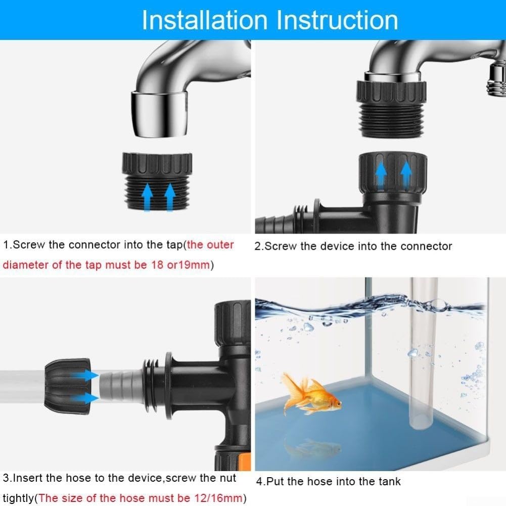 Changeur d'eau pour aquarium avec aspirateur à gravier et connecteur de robinet, convient pour le nettoyage d'aquarium et le remplacement facile de l'eau, compatible avec les tailles de robinet