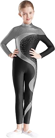 Body Danza Bambina Con Strass - Tuta Intera Per Ginnastica, Pattinaggio E Balletto | Maniche Lunghe, Materiale Elastico - Foto 6