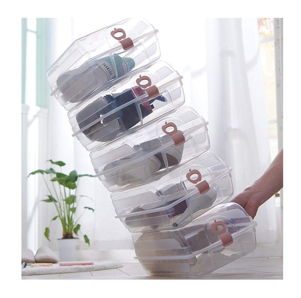 Scatola per scarpe Scatola portaoggetti in plastica trasparente a prova di polvere Clamshell fondo fondo contenitore di finitura (fibbia rosa) 6 pezzi