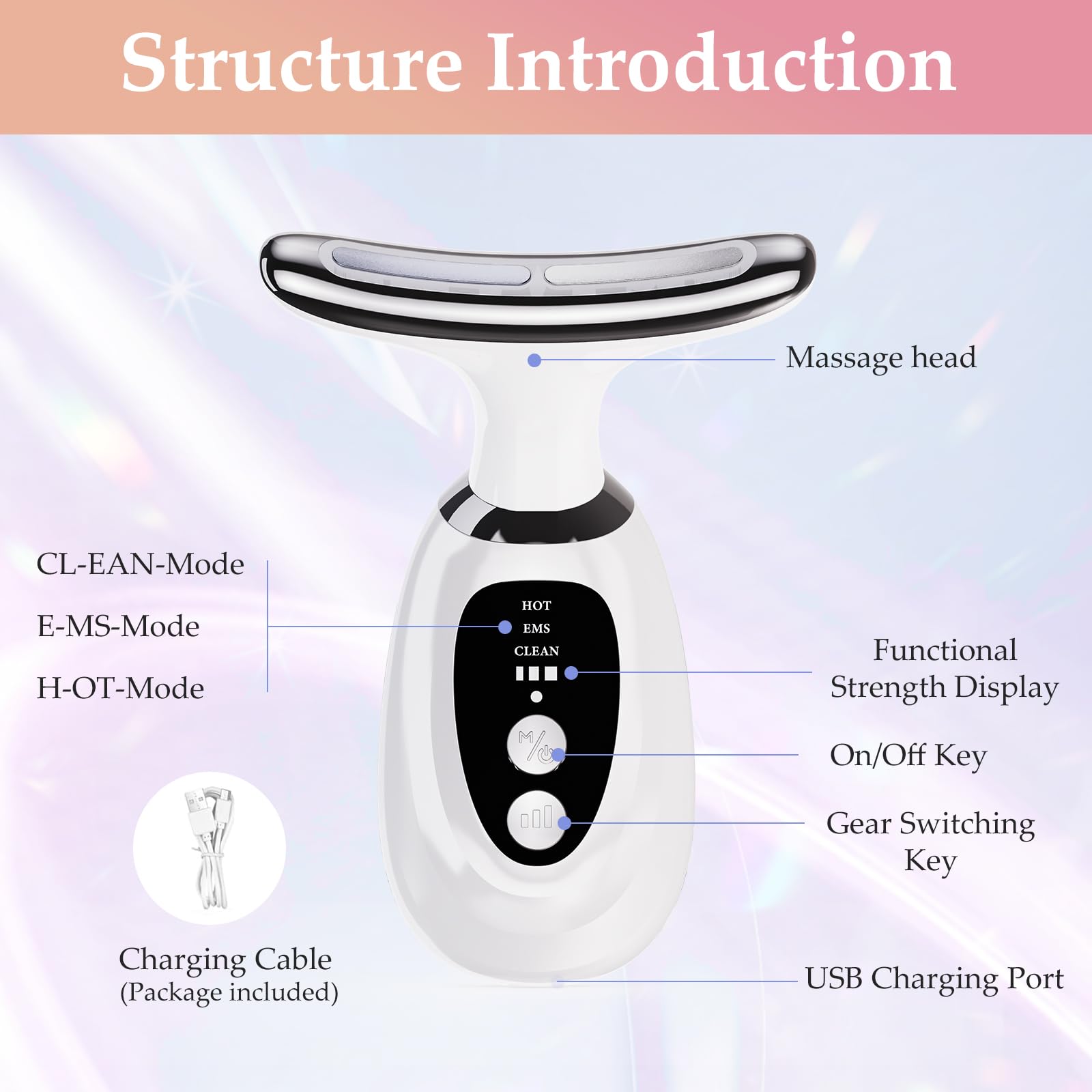 Red-Light-Therapy-for-Face and Neck Massager,7 Colors Womens Skin Rejuvenation Lifting Facial Massager Tool,Lymphatic Contour Massager Face for Toning,Glow Boost