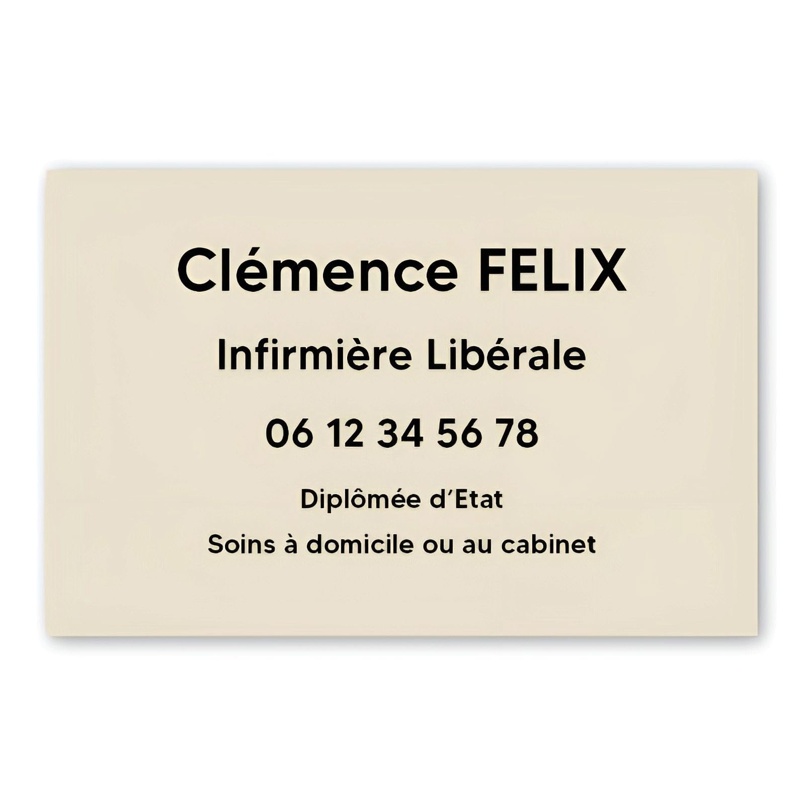 DECOHO - Plaque professionnelle personnalisée en PVC pour infirmière libérale - Beige lettres noires Adhésif 3M