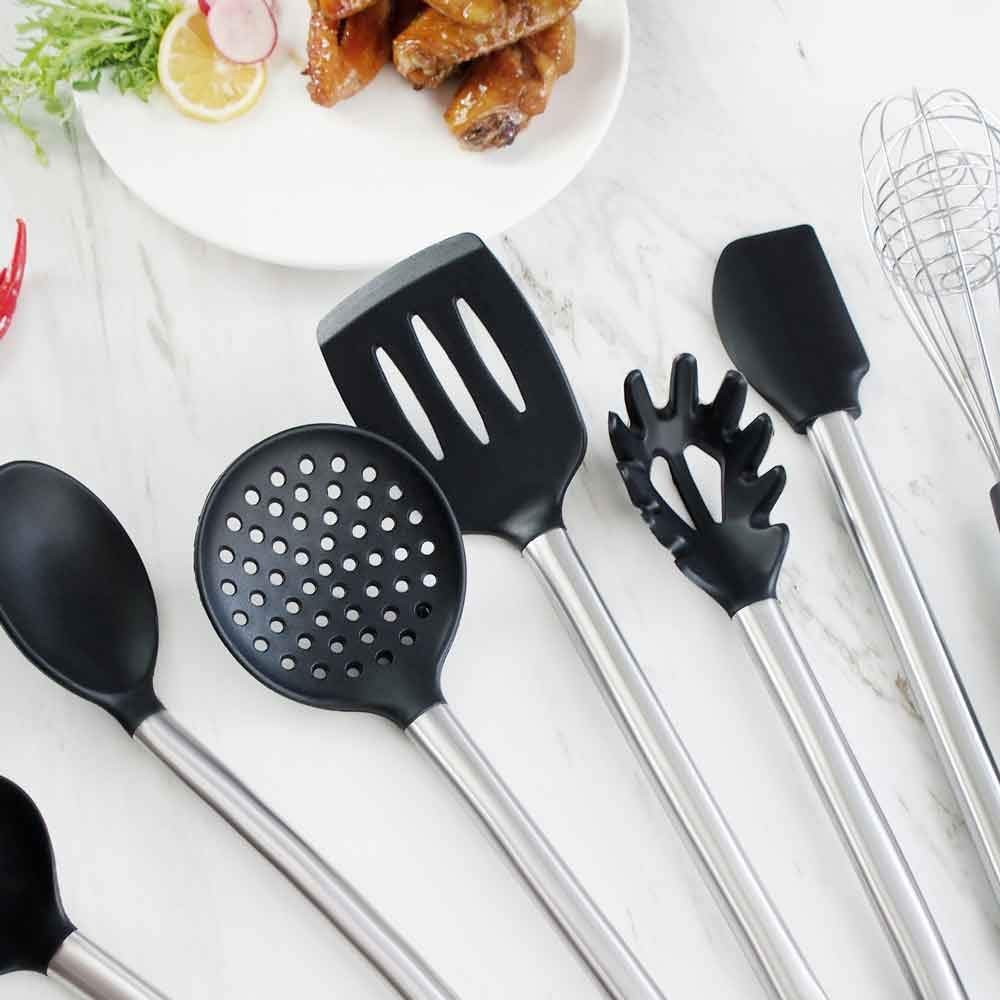 Juego de Utensilios de Cocina de Silicona, espátula Antiadherente, Pala con Mango de Acero Inoxidable, 8 Uds.