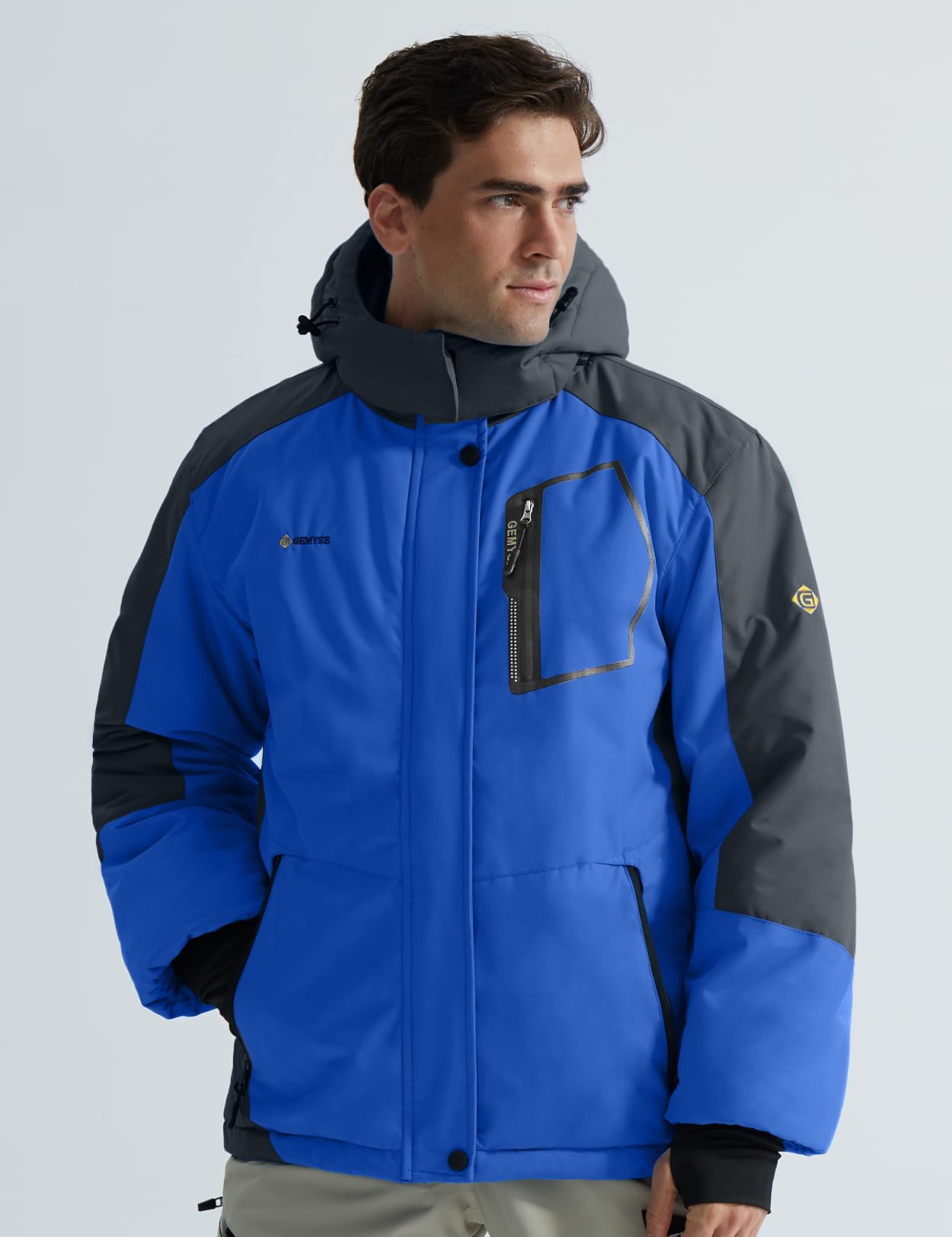 GEMYSE Chaqueta de Esquí Impermeable de Montaña para Hombre Abrigo de Invierno de Lana Antiviento con Capucha