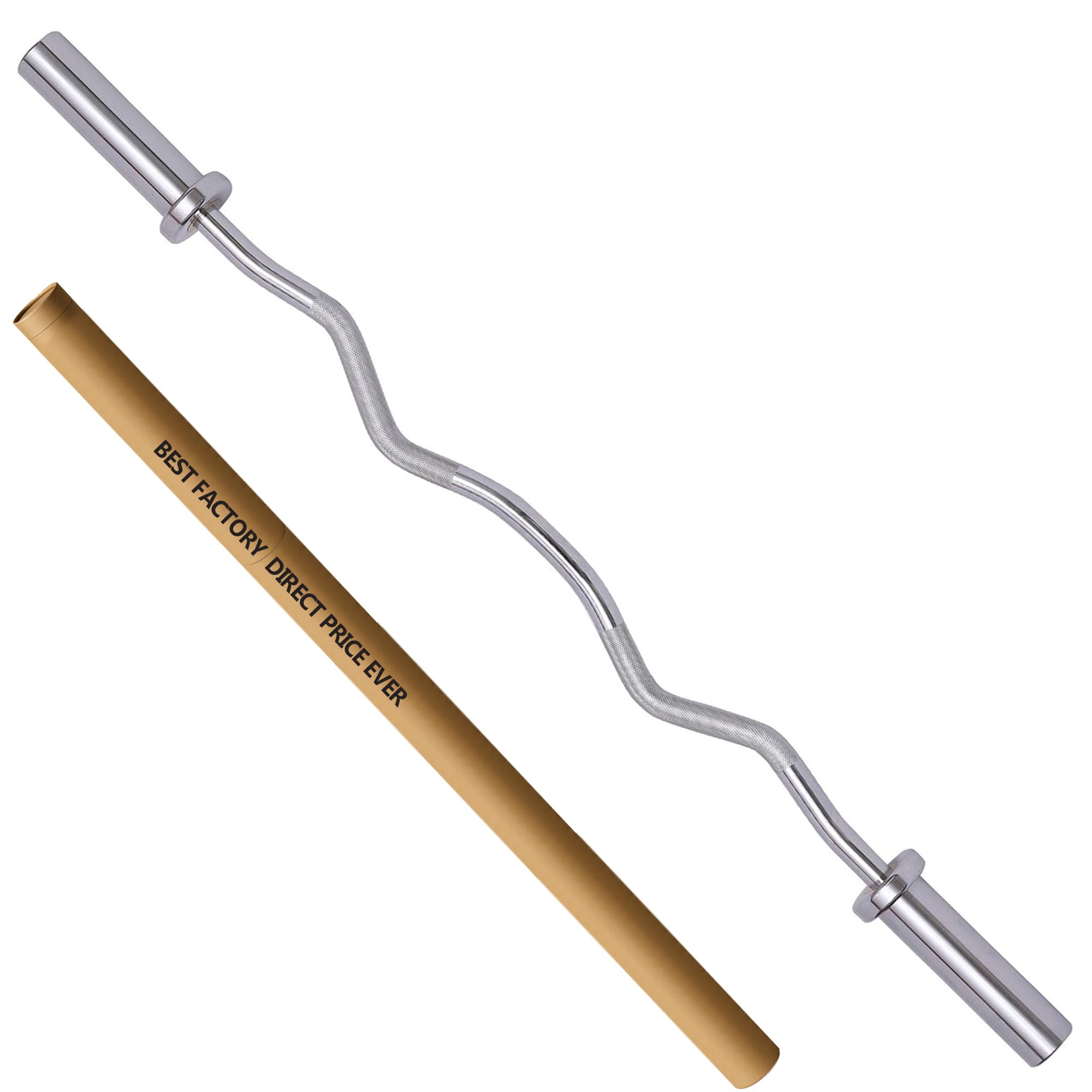 Fitvids Olympic Super Curl Barbell Curl Bar – 48 inch – Olympic – Silver