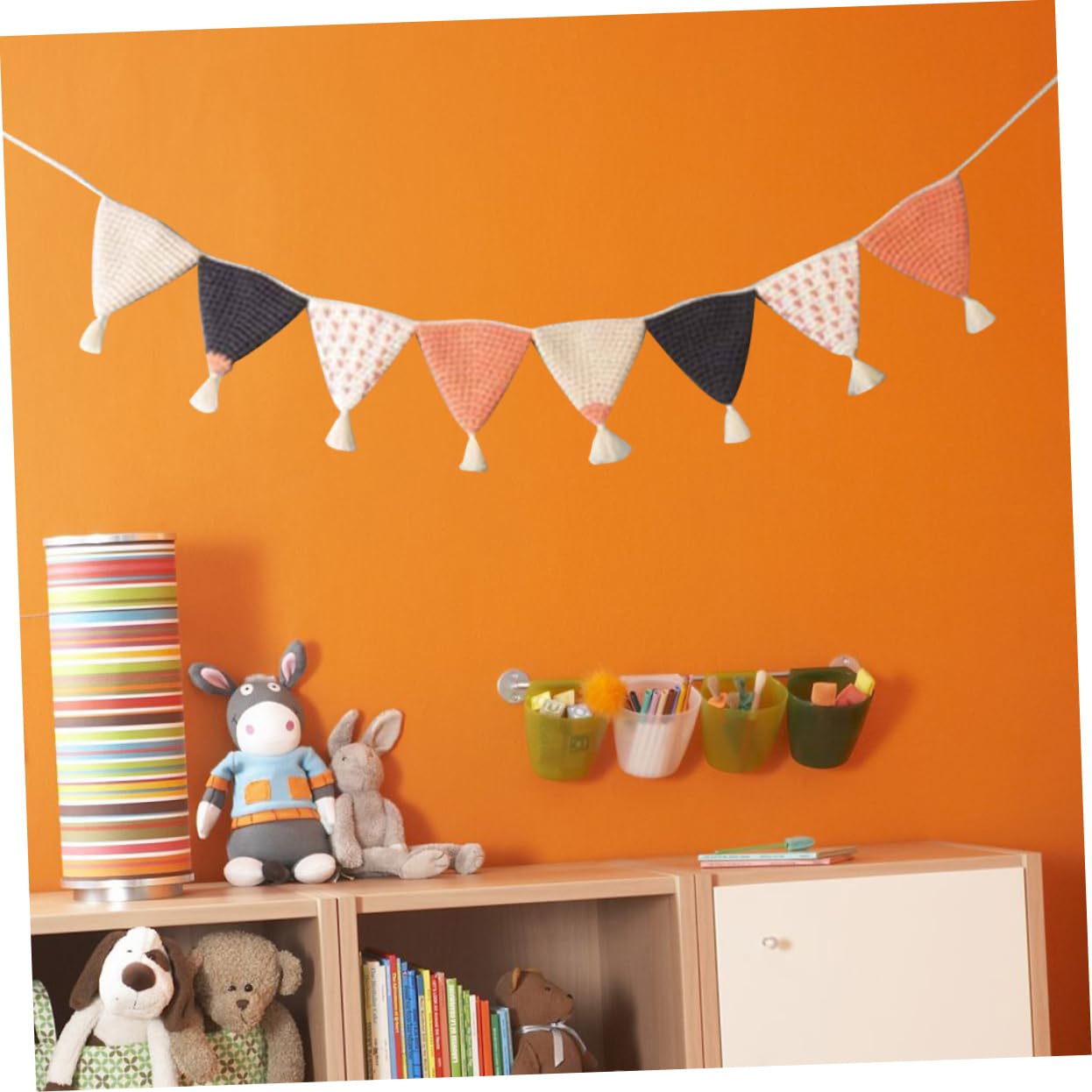 Abaodam 3 Piezas del empavesado de algodón decoración pared decoración de pared Banderines de algodón guirnalda del empavesado triángulo banderín guirnalda de pancartas