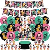 Slayer of Demon Birthday Party Decoration,Slayer Include Kids Anime Demon Theme Birthday Banner, Cake Topper, Latex Balloons for Fans Party Supplies