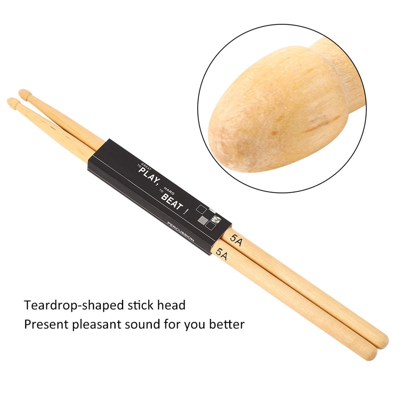 12 Paar 5A Ahornholz Drumsticks zum Üben und Spielen Kleine runde Holzspitze, lange Ahorn Drumsticks für Schüler und Erwachsene, konstantes Gewicht und Intonation für Jazz Drum Sticks