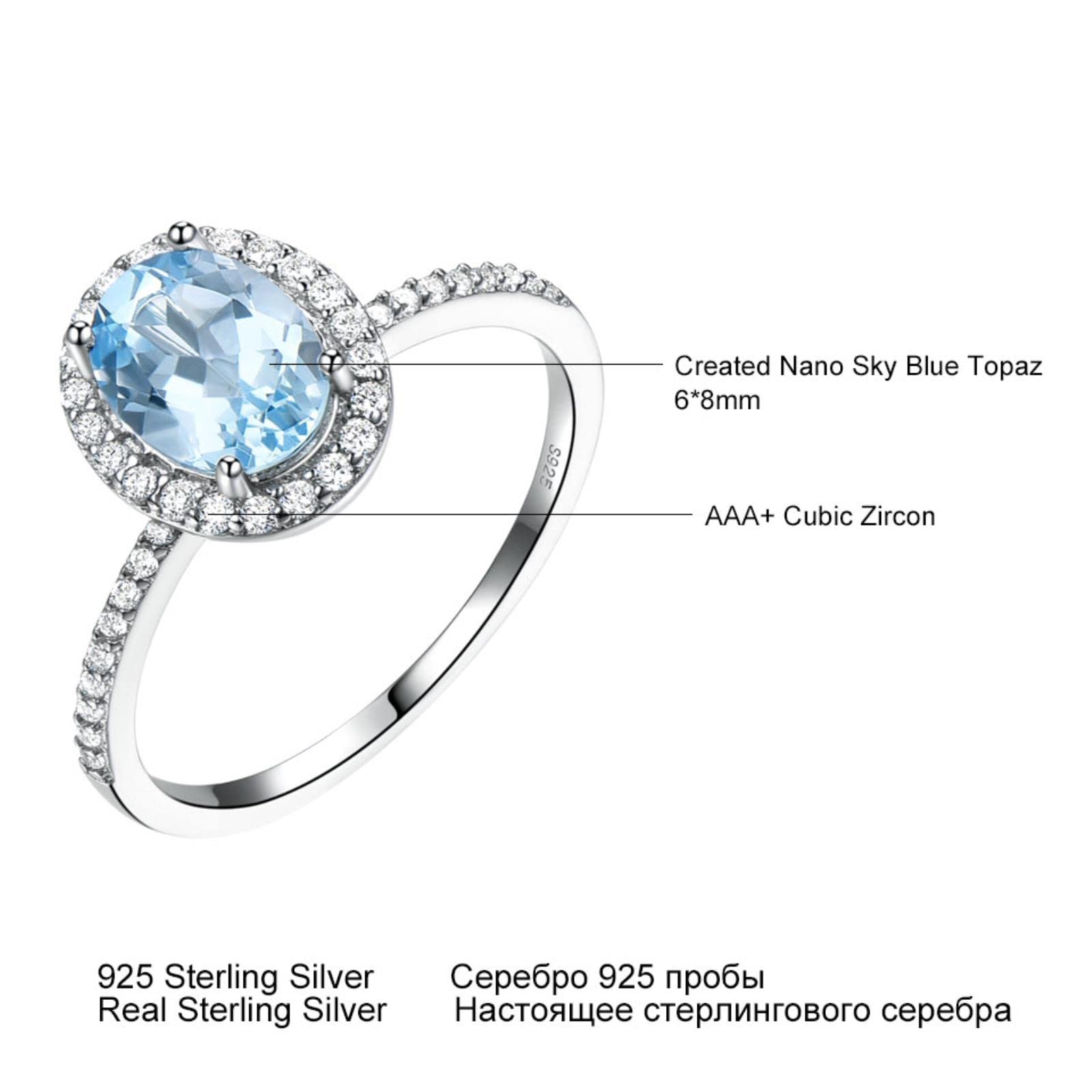 Creato Set di Gioielli con Topazio Blu Cielo Eleganti Gioielli in Argento Sterling 925 Collane Anelli Orecchini per Le Donne Regali di Nozze