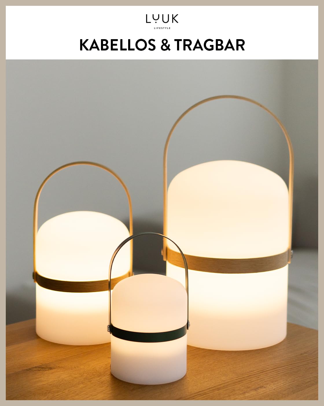 Lanterna LED Ricaricabile LUUK Con Manico In Legno - 72h Autonomia, Dimmerabile