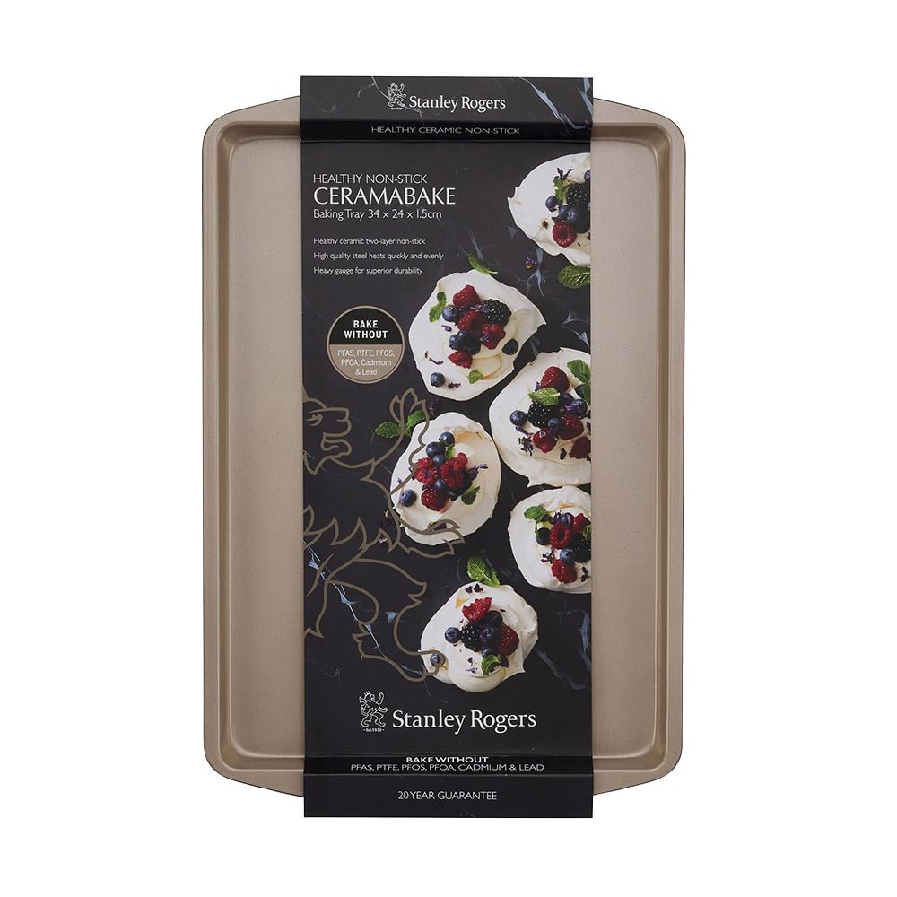 Stanley Rogers Ceramabake Plaque de cuisson en céramique antiadhésive saine 34 x 24 x 1,5 cm – Cuisson sans PFAS, PTFE, PFOS, PFOA, cadmium et plomb – Plaque de cuisson pour biscuits, rôtir les