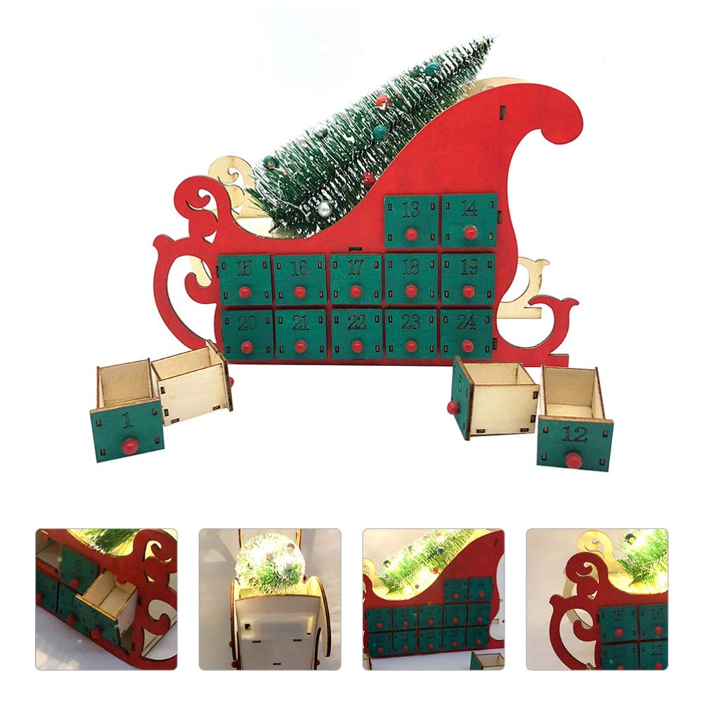 Calendario de Adviento de Madera para Rellenar con pequeño árbol Artificial, Calendario de Navidad Reutilizable, con cajones para decoración de Mesa de Madera, decoración de Navidad