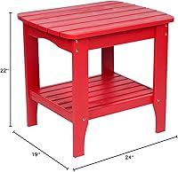 Vista 3 de Shine Company Long Island Mesa auxiliar rectangular de madera maciza, mesa auxiliar Adirondack para exteriores, color rojo chile