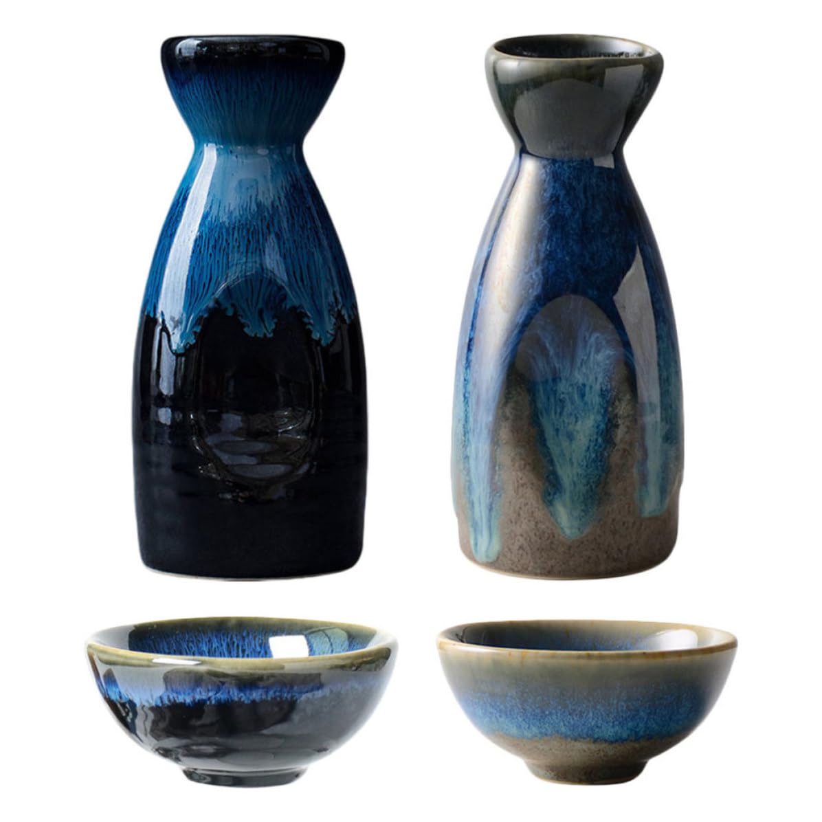 Set de sake japonés RORPOIR de cerámica fina, vajilla artesanal de 4 piezas para el hogar