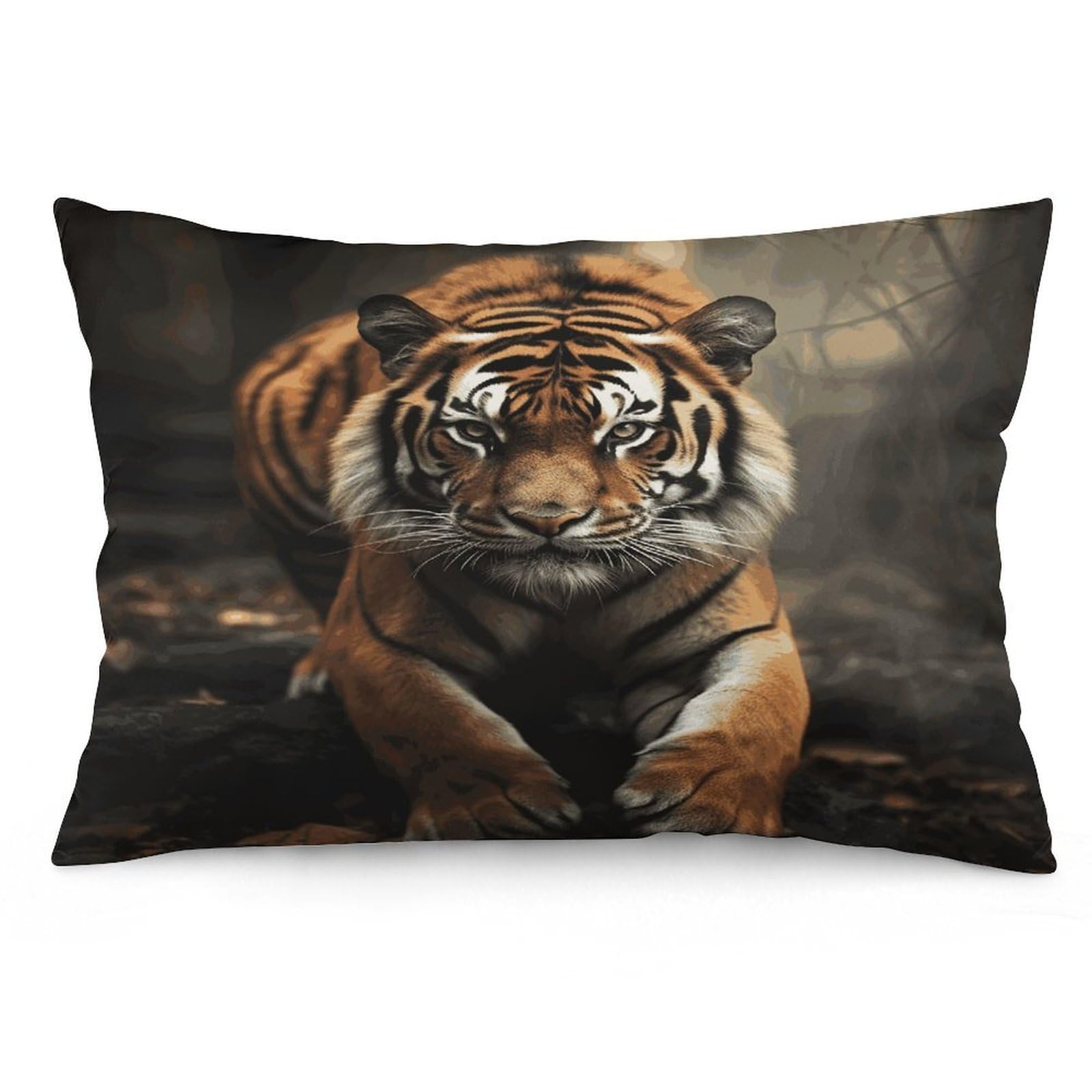 Wild Animals Tiger Throw Pillow Covers with Silent Zipper Polyester Pillow Protectors Removable Pillow Cases Soft Pillowcase Cozy Pillow Sham Cushion Cover for Sofa Car Bed 16 "x24