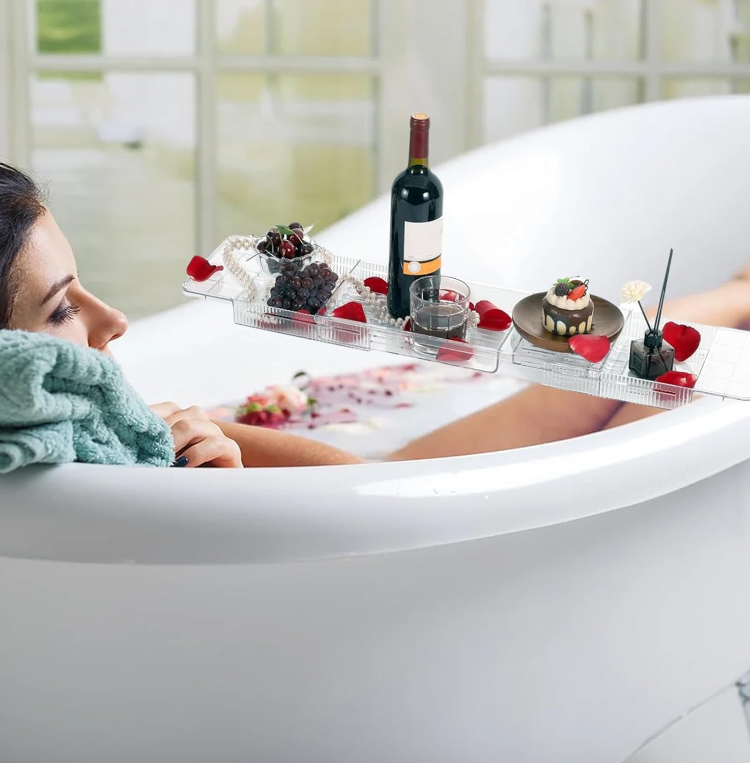 Badewannenablage, Badewannenbrett, Badewannentisch Verstellbar | Acryl,mit FäChern Kann Aufgestellt Werden HandtüCher, Tablet, Handy, Rotwein, Geeignet für Privathaushalte Und Hotels