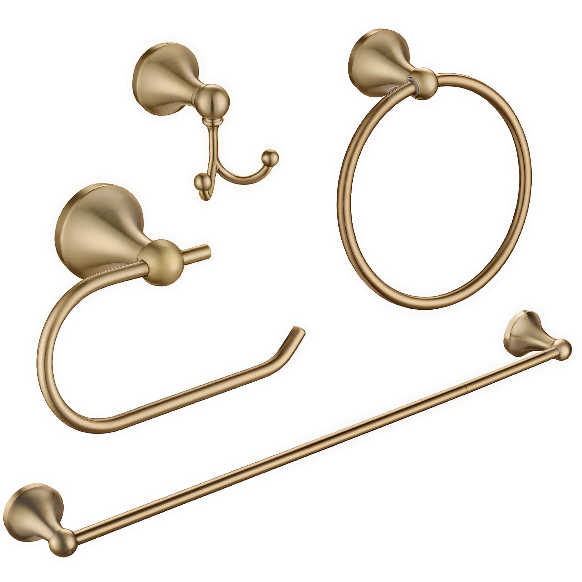 4 Pcs Gold Bathroom Hardware Set - Brushed Brass Gold Bathroom Accessories Kit, Stainless Steel Wall Mounted 23.6 Inch Towel Bar | Towel Hook | Toilet Paper Holder | Hand Towel Holder — Amazon image 12