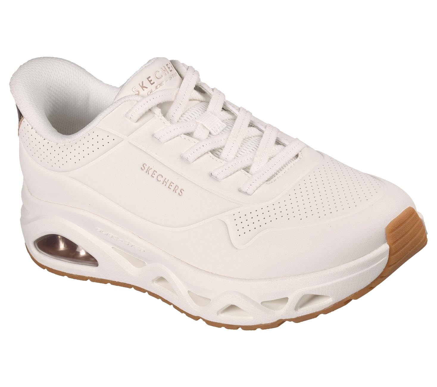 Skechers Women's Uno Step Glide On Air Sneaker, White Durabuck/Rose Gold Trim, 3 UK