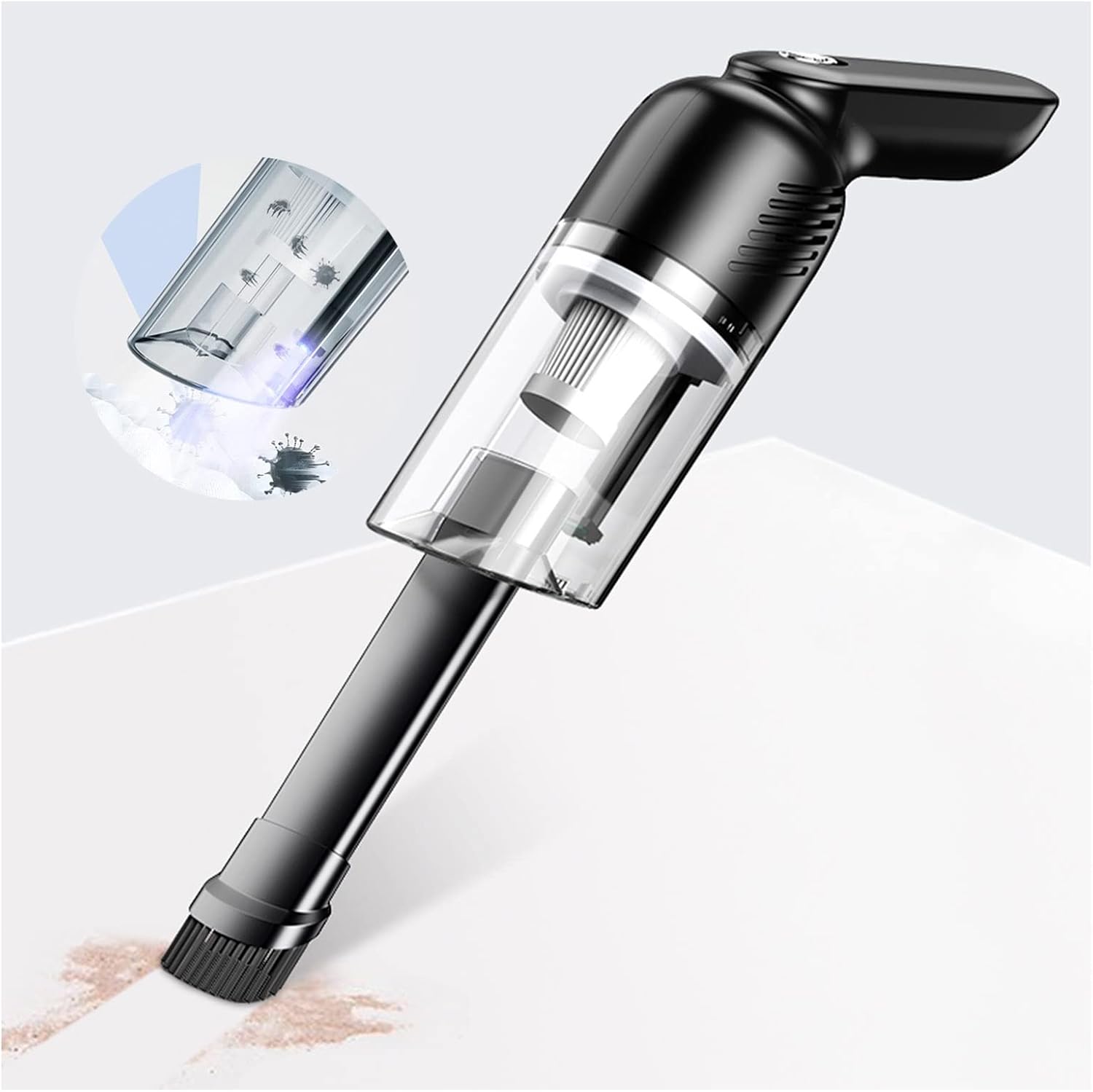 XEX Aspirador De Mano con Lámpara Eliminación ácaros UV, Aspiradora De Mano Sin Cable Potente Multifunción 120W, Mini Aspirador De Coche Carga USB Húmeda Y Seca, Tiempo Ejec(Size:22000Pa)