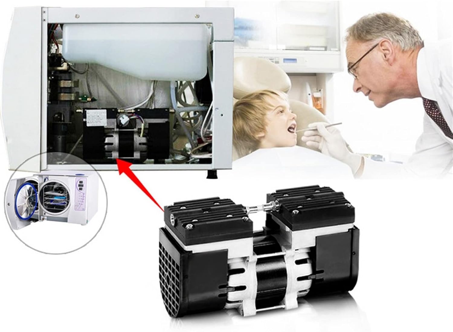 Micro Vacuum Pump Double Head Oilless Diaphragm Vacuum Pump 100W 60HZ 24L/MIN 30L/MIN for Medical Special Scientific Labs(30Lmin 2800rpm)