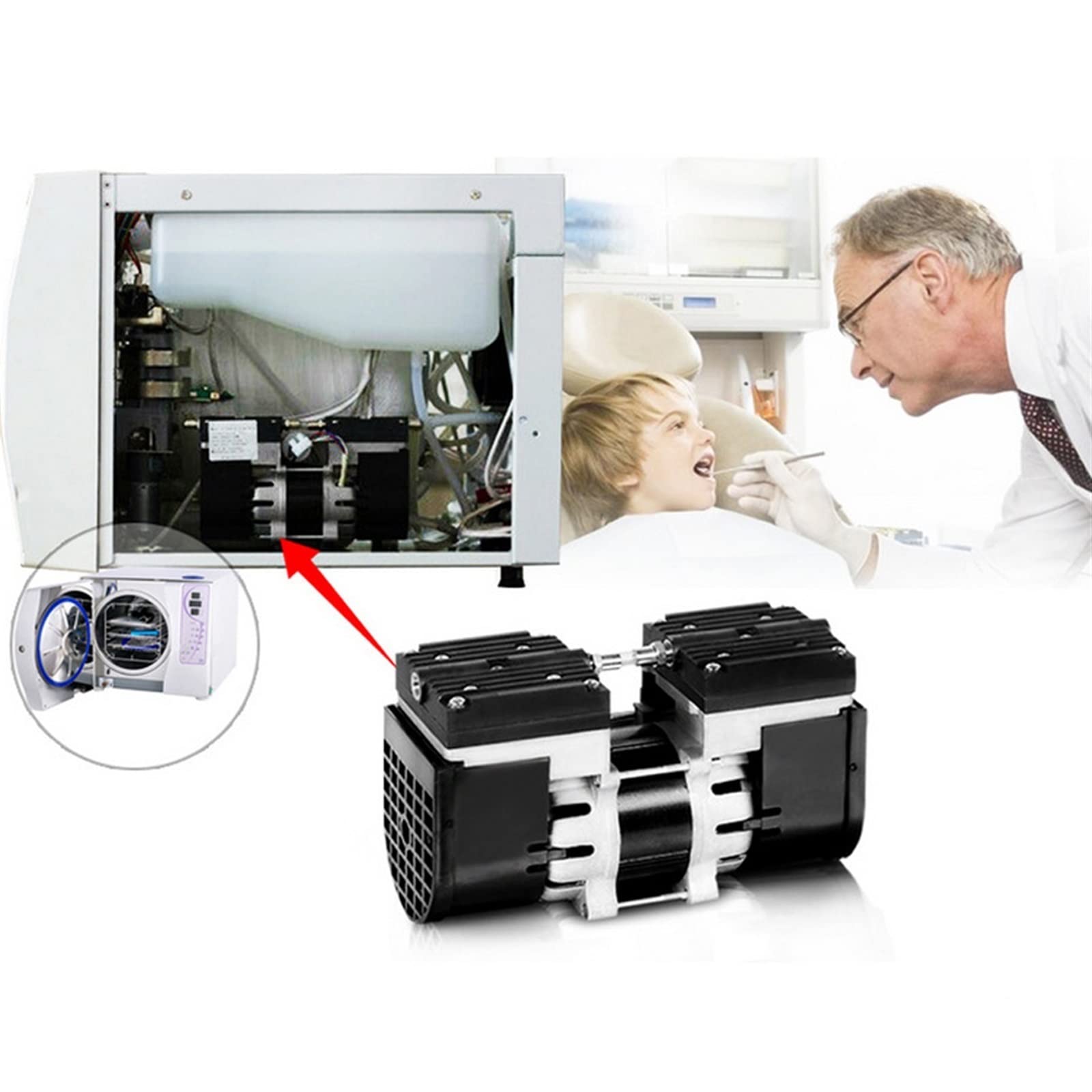 Mikro-Vakuumpumpe Doppelkopf Oilless Membran-Vakuumpumpe 100W 60HZ 24L/MIN 30L/MIN for medizinische Spezialanwendungen Flüssigkeitsdosierung(24Lmin 1400rpm)