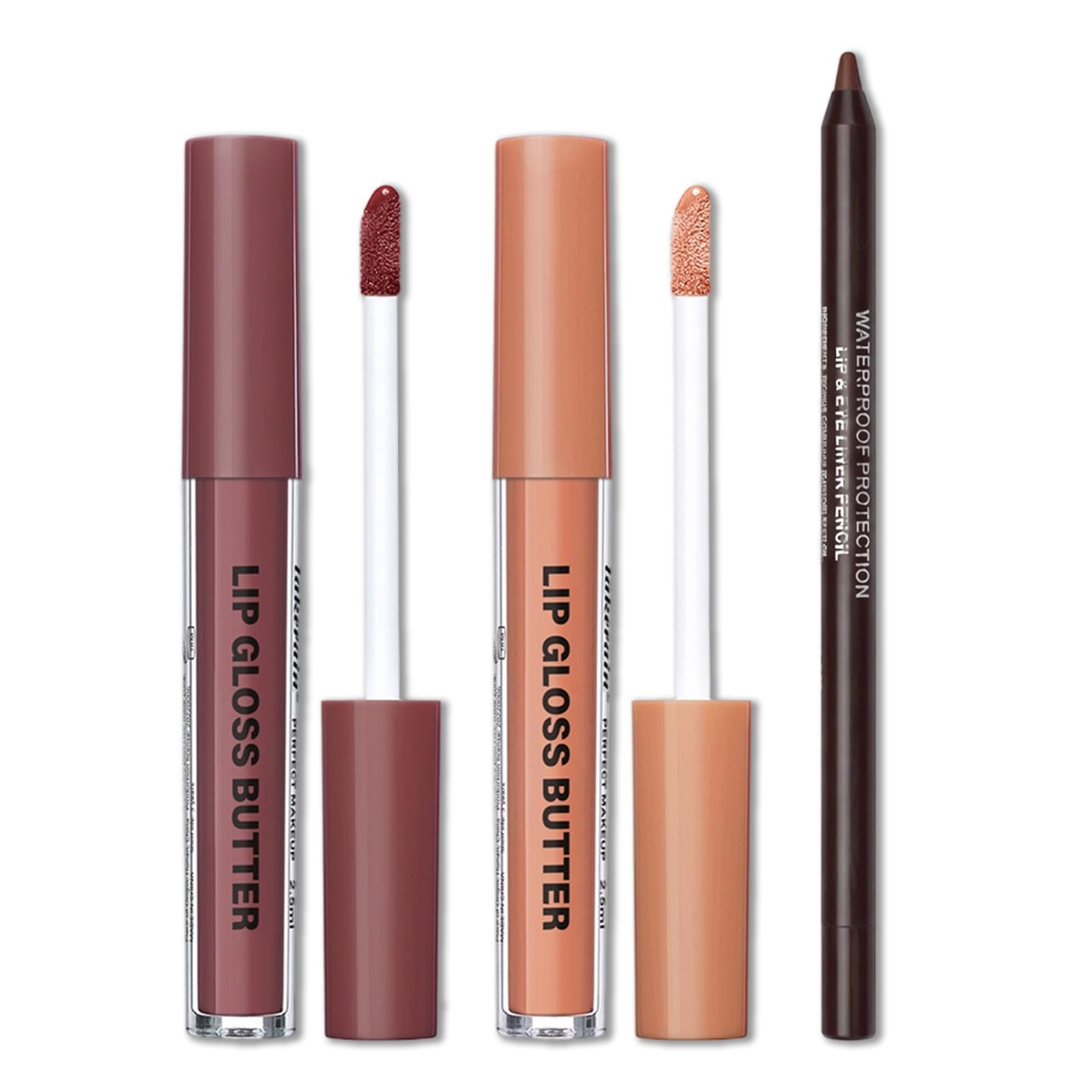 Erinde Lip Liner and Gloss Set, 2 Colors Nourishing Lip Gloss & Brown Lip Liner Combo Sets, Non-Sticky Plumping Lip Kit for Women, Lightweight Long Wear, Natural Nude Tinted Lip Glow Oil, SET A