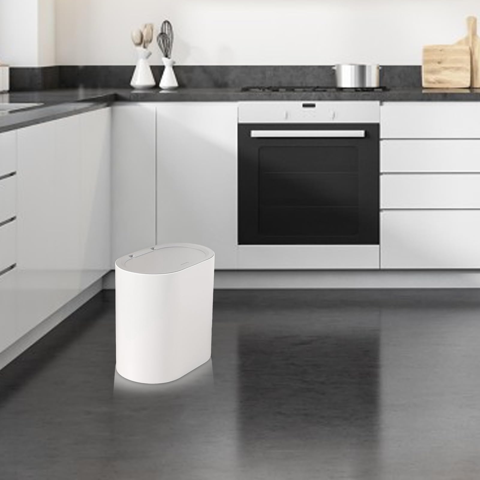 Pattumiera Sottile Con Coperchio Aupekro 12L: Cestino Rettangolare A Scomparsa Per Bagno, Cucina O Ufficio, Bianco, Salva Spazio