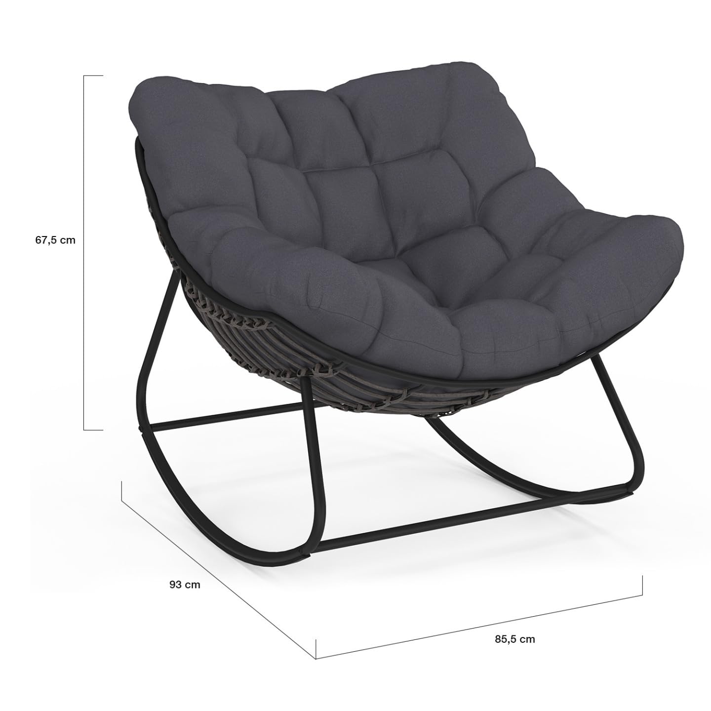 IDMarket - Fauteuil de Jardin à Bascule LOA Effet rotin Gris avec Coussin Gris