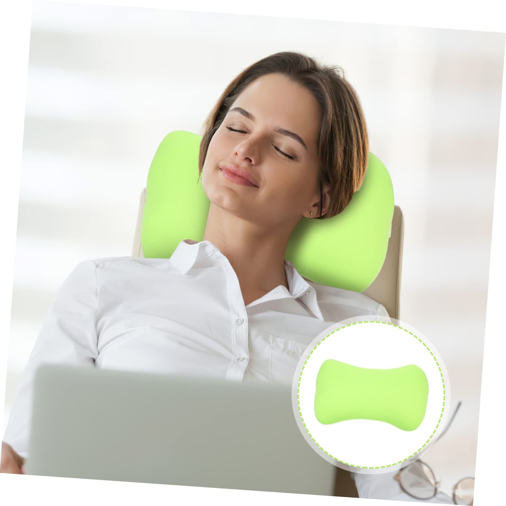 Ciieeo Almohada de Hueso Portátil para Acampar Verde Espuma de Partículas Tamaño Mini Cómoda Almohada Ergonómica para Cuello Accesorio de Camping y Oficina para Descanso al Aire Libre