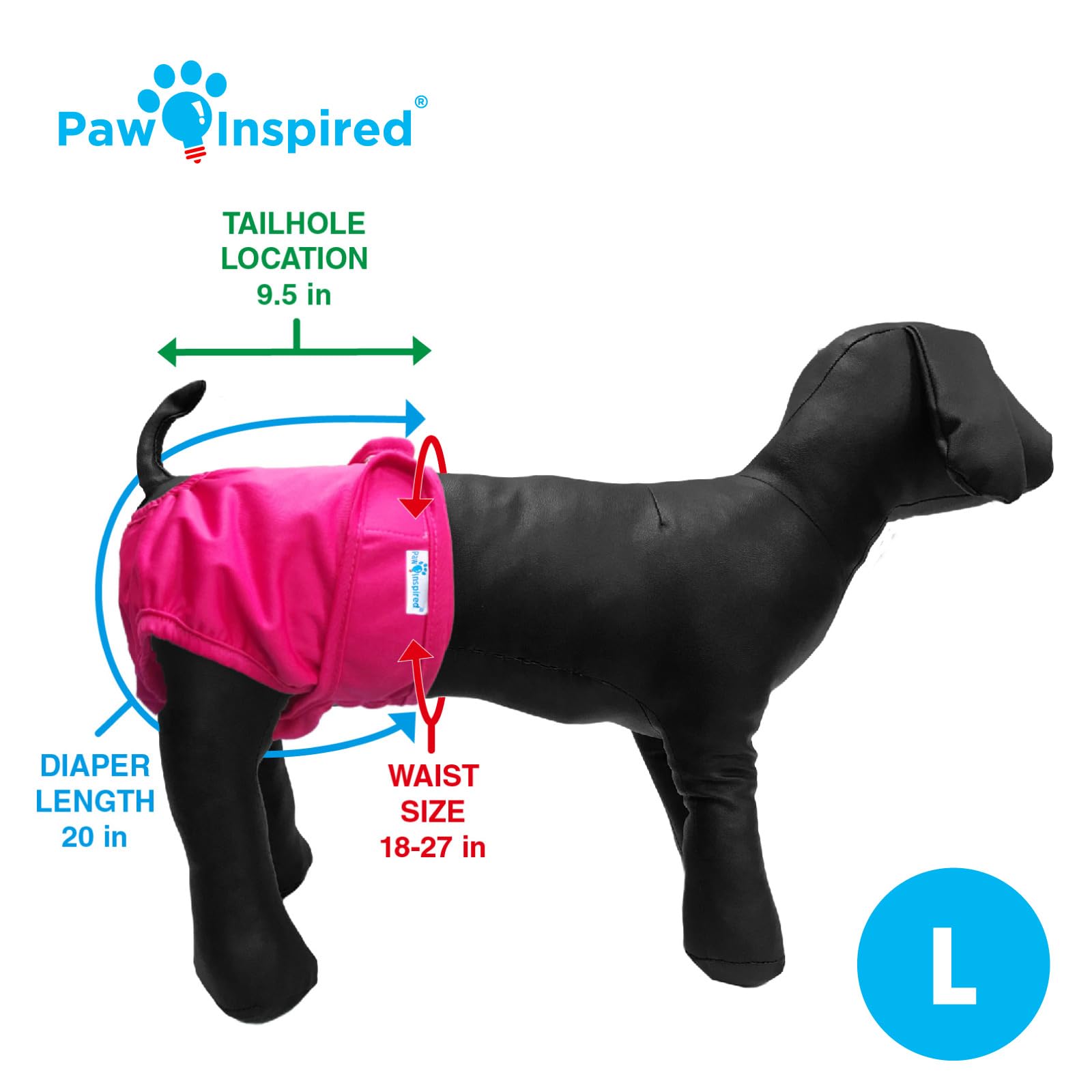 Paw Inspired Pañales lavables para perros, forro surtido y negro, grande, paquete de 2 | Pampers de tela reutilizable para perros hembras para entrenamiento de orinal, calor, incontinencia, viajes