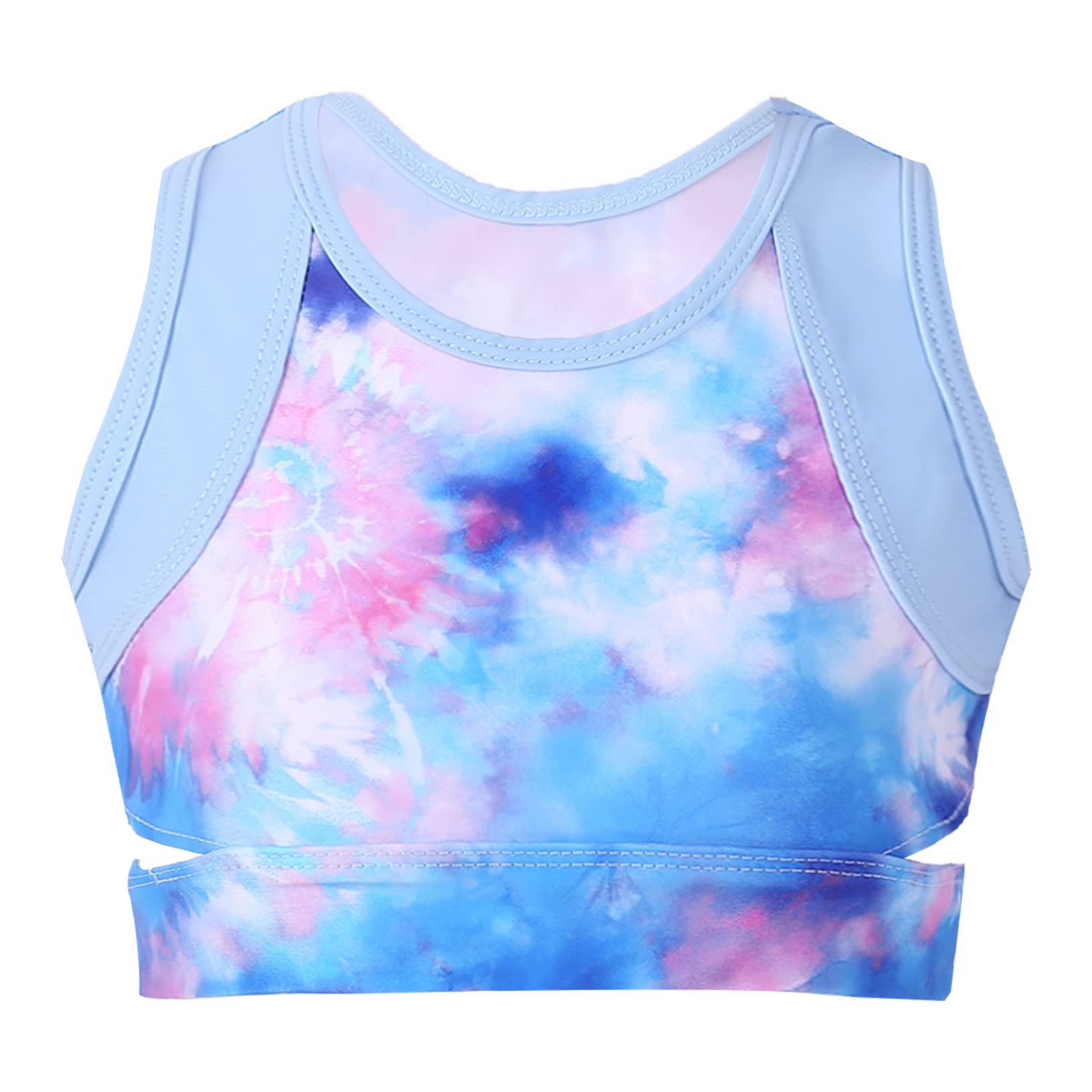 Yeahdor Kids Girls Yoga Sports Bra Colorful Tie-Dye Crop Top Ballet Dance Tank Top Stage Performance Vest Light Blue 14