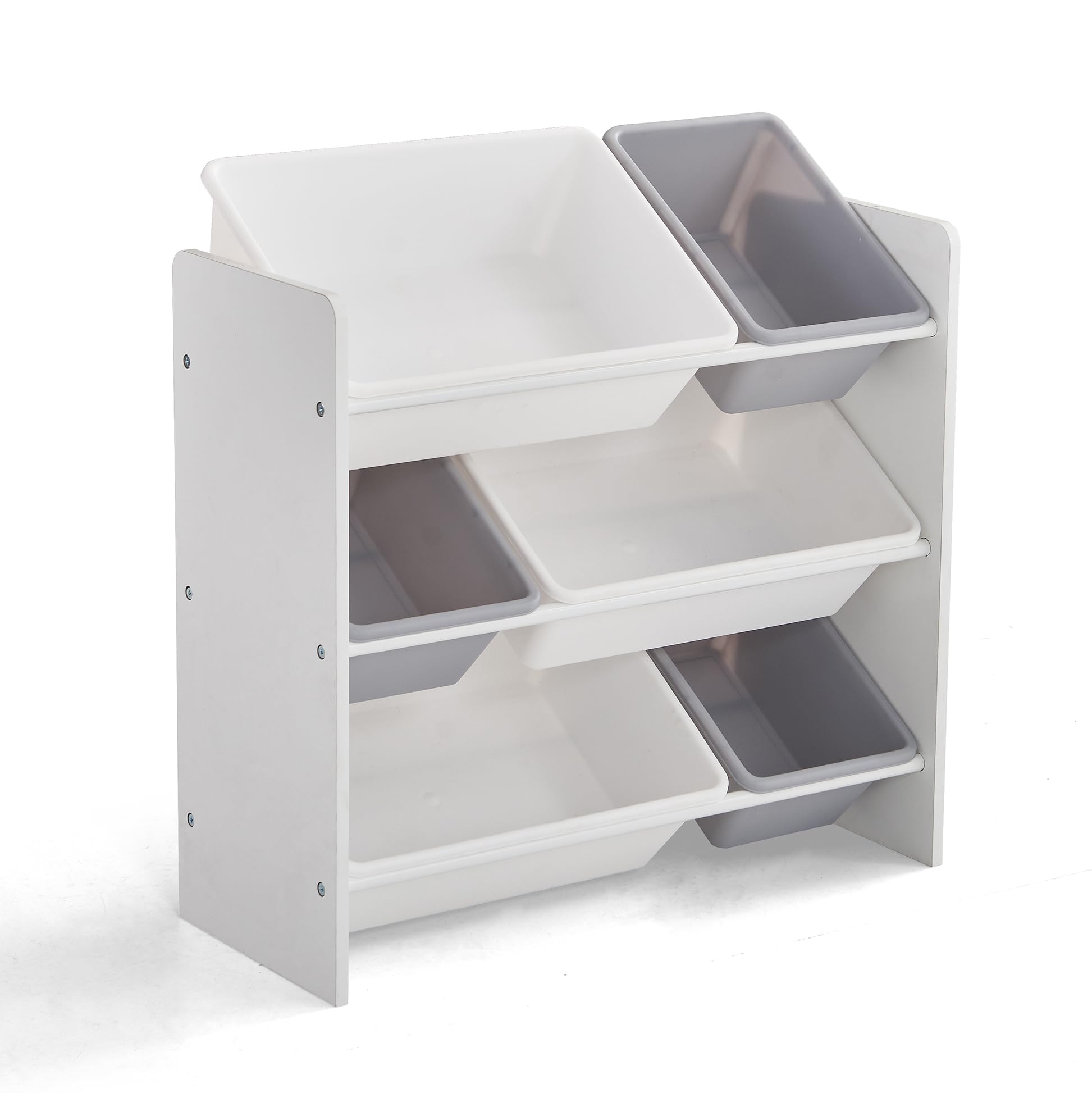 Kidoz Online Kids Shop White Kidoz Wooden Toy Organiser, 3 Shelf Toy Storage With 6 Removable Plastic Bins (, 3 Shelf)