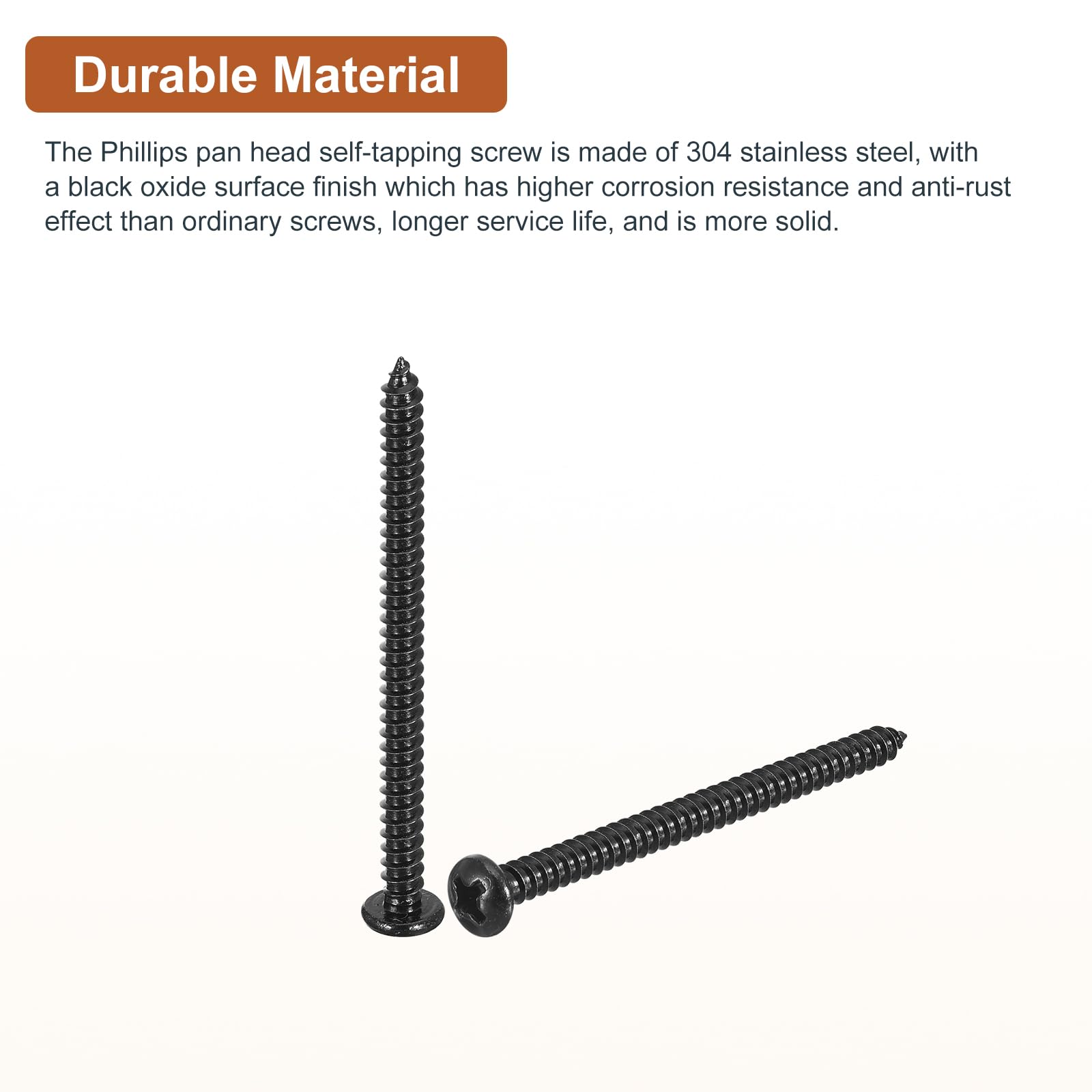 DTGN #6x2" Phillips Pan Head Self-tapping Screw - 100Pack - Black Oxide 304 Stainless Steel Sheet Metal Screws Wood Screws - Image 3
