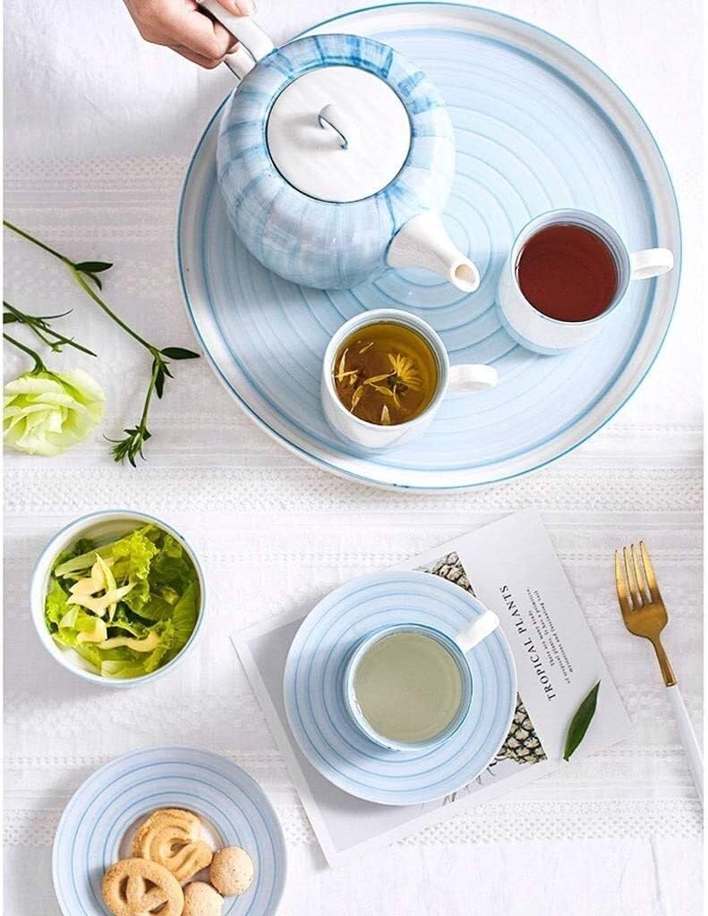 14pcs Blue Ceramic Tea Set with Teapot, Cups, Saucers & Tray – Japanese Style Afternoon Tea(10pcs)