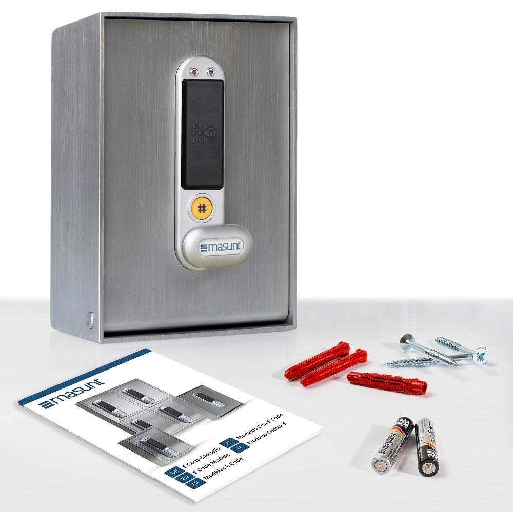 masunt coffre-fort à clés 2141 RFID | coffre-fort électronique | enregistrement jusqu'à 50 supports d'accès individuels | anti-effraction | acier inoxydable V4A | extra résistant à la corrosion