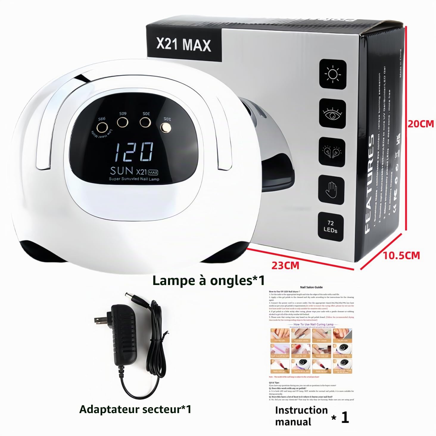 Lampe UV Pour Ongles en Gel, Lampe UV Professionnelle Pour Ongles 320W avec 72 LED, Capteur Automatique, 4 Minuteries