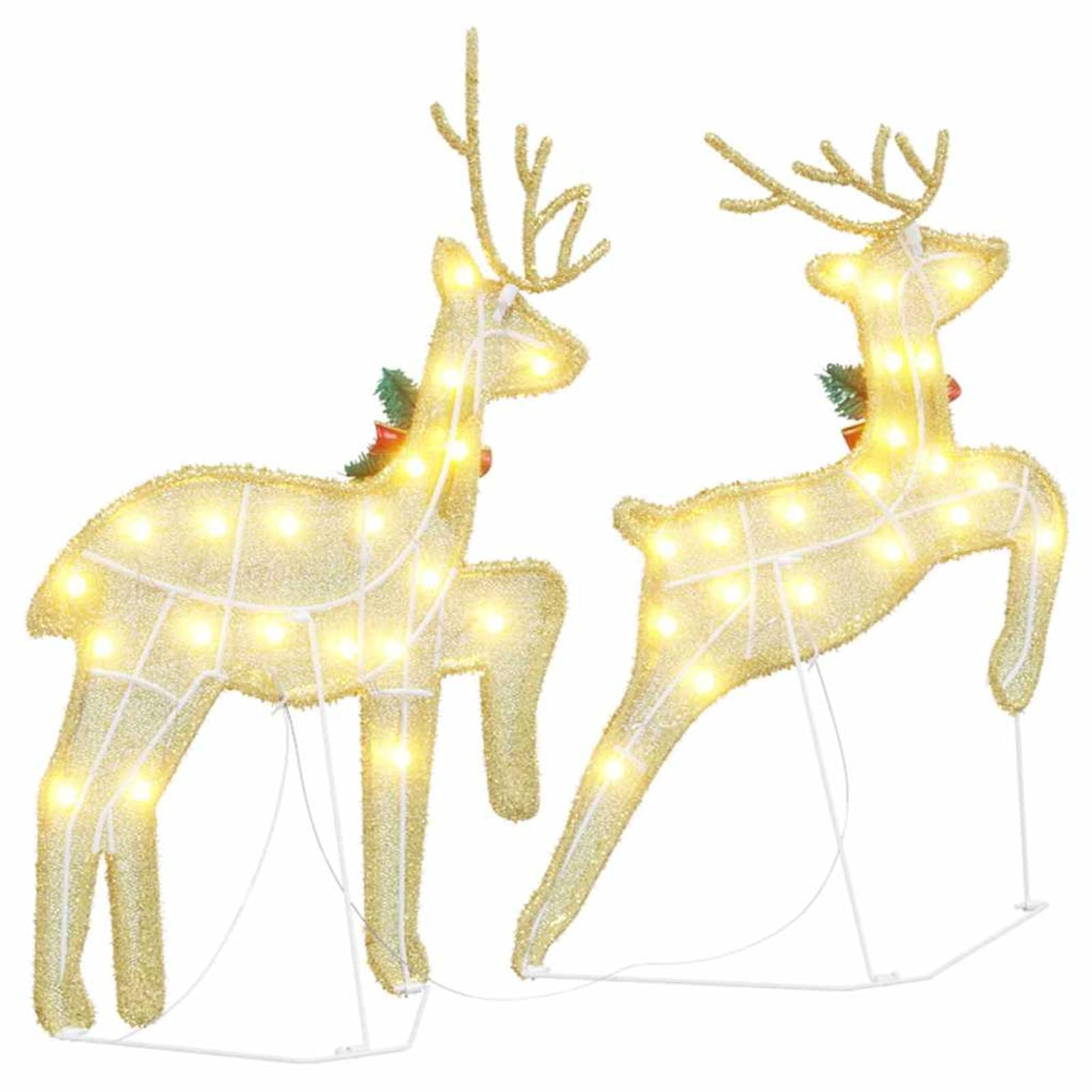 Gecheer LED Rentier Deko 2er Set, Stoff Figur mit warmweißem Licht USB betrieben Art Déco Design, 65cm und 58cm hoch for Wohnzimmer Garten Weihnachtsdekoration