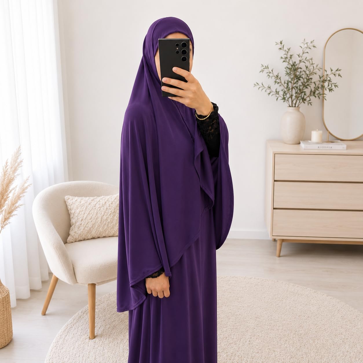 Inissia Ensemble de 2 pièces pour la prière, foulard Khimar et jupe en lycra extensible pour usage quotidien/maison/travail/voyage/hajj/umrah/mosquée/madrassa Taille unique