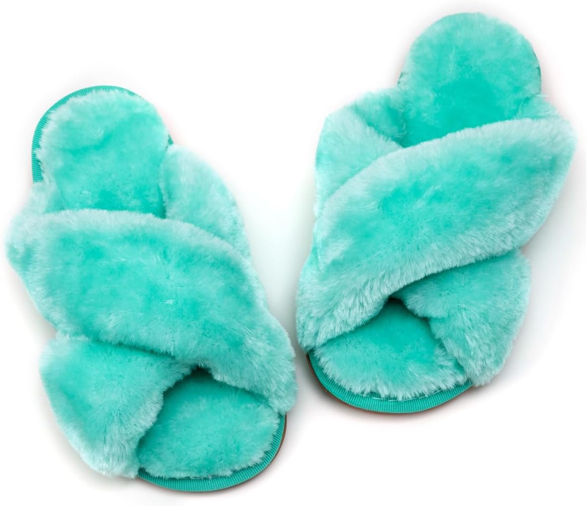Girls Fluffy Soft Plush Cross Band Slippers Kids Open Toe Memory Foam House Shoes
