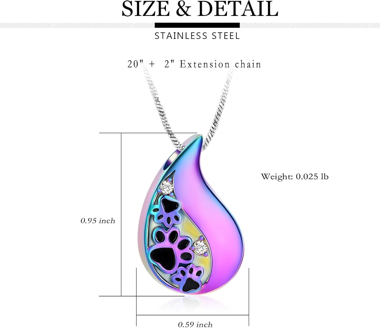 Yinplsmemory Pet Paw Print Teardrop Urn Necklace for Ashes for Dog/Cat Ashes Keepsake Memorial Pet Cremation Jewelry - Image 2