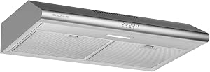 30 inch Stainless Steel Under Cabinet Range Hood, Slim Kitchen Vent Hood Ducted/Ductless Convertible with 3 Speed Controls, 5-Layer Aluminum Filters,LED Lights